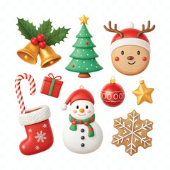 abstract 3d christmas and holiday Icon set png design 