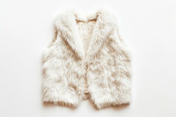 Front view of a white faux fur vest, crafted from cruelty-free materials, shown on a white background, ideal for ethical fashion branding and retail projects