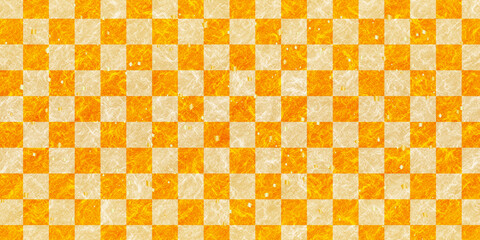 Orange Japanese pattern background with scattered gold leaf