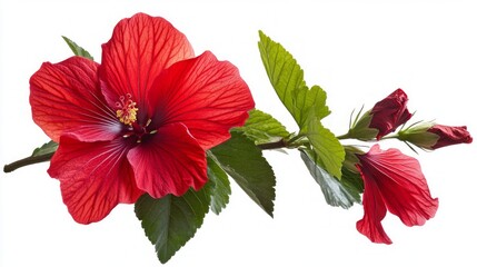 Stunning Red Hibiscus Flower with Lush Green Leaves