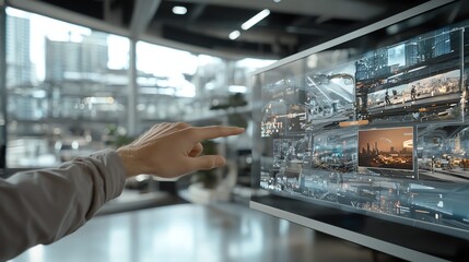 Futuristic interface touchscreen in action.