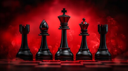 Hyper Realistic 3D Illustration of Chessboard with Highlighted Strategic Pieces