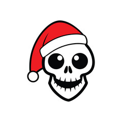 Festive Skull Cartoon Vector - Santa Hat Christmas Illustration