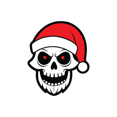 Festive Skull Cartoon Vector - Santa Hat Christmas Illustration