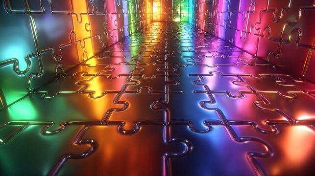 Hyper Realistic 3D Illustration of Puzzle Pieces Falling into Place