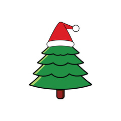 Christmas Tree with Santa Hat Cartoon Vector Illustration - Festive Holiday Design
