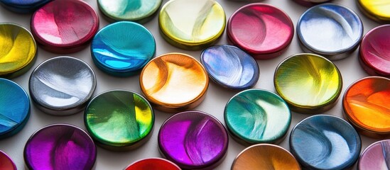 Colorful souvenir magnets arranged in an artistic display showcasing vibrant colors and shiny finishes ideal for home decor or memorabilia