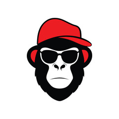 Monkey Logo Vector Illustration - Cool Design with Hat and Sunglasses