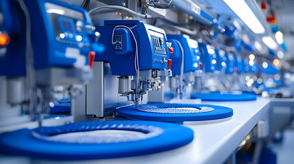 Fototapeta premium Automated Embroidery Machines in a Factory Setting