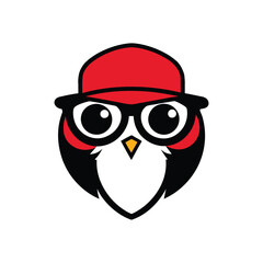 Cute Owl Head Cartoon Vector Illustration - Trendy Design with Hat and Sunglasses