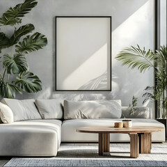 Modern Living Room Mockup with Blank Frame
