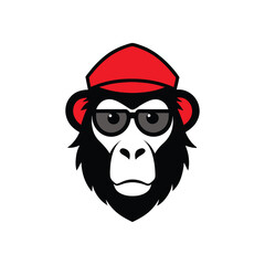 Cute Monkey Head Cartoon Vector Illustration - Fun Design with Hat and Sunglasses