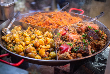 delicious national home-cooked grilled food at the festive Christmas market in Gdansk Poland