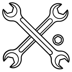 set of wrench silhouette vector illustration line art transparent background