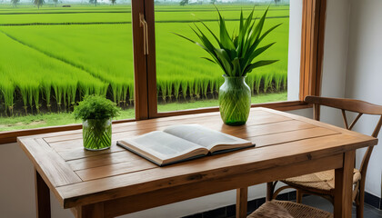 Work from home in a serene rural setting with green paddy field