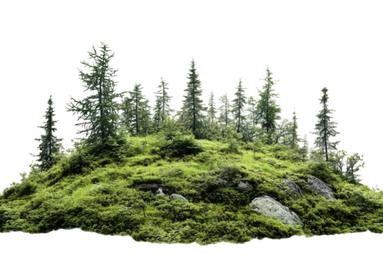 Green mountain nature wilderness vegetation isolated on transparent background
