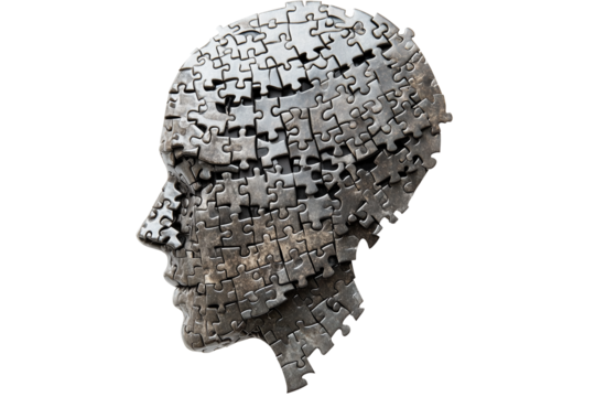 Human head from puzzle for world mental health day isolated on transparent background