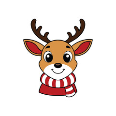 Festive Reindeer Cartoon Vector - Santa Hat and Striped Scarf Illustration