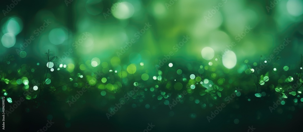 Wall mural bokeh background with soft green tones and glowing light effects for creative design and art project