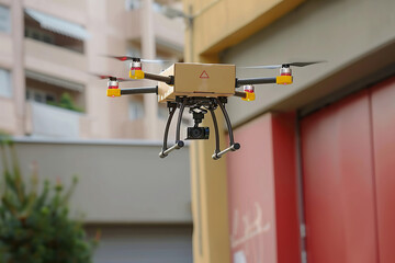 Drone flying in sky over beautiful nature during observation from top