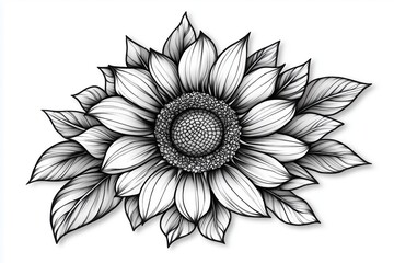 Artistic sunflower tattoo with black outlines
