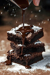 Obraz premium Delicious Chocolate Brownies with Rich Liquid Chocolate Drizzle