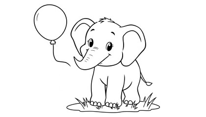 Fototapeta premium Outline style, coloring book, little elephant for children coloring book