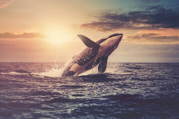 Fototapeta premium Fantastically beautiful majestic huge whale in deep ocean