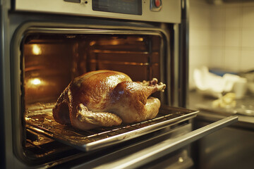 delicious crispy roasted turkey in hotel kitchen generated by AI