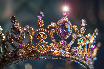 Fantastic king or queen crown from vivid gold material for coronation