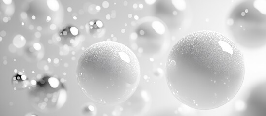 Festive white baubles and reflective ornaments creating a serene and elegant holiday backdrop for the Christmas season