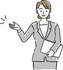 紹介する女性のラフな手描き線画
