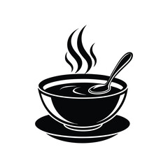  cup of soup with a spoon silhouette icon vector illustration