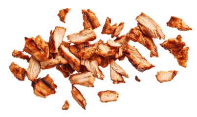 Grilled chicken slices chopped meat on white background