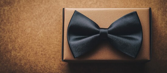 Vintage gift box with black bow tie on brown surface ideal for Father's Day celebrations or special occasions in a stylish still life composition