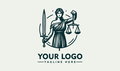 It depicts Lady Justice holding sword scales representing justice Depiction of Lady Justice holding sword scales portraying justice; suitable for legal, judicial, equality, and fairnessthemed designs