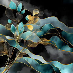Obraz premium Abstract Teal & Gold Botanical Illustration