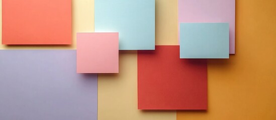 Fototapeta premium Colorful flat lay of handmade cards crafted from vibrant construction paper showcasing creative design elements and patterns