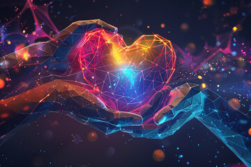 Beautiful colorful decorative heart in strong hands