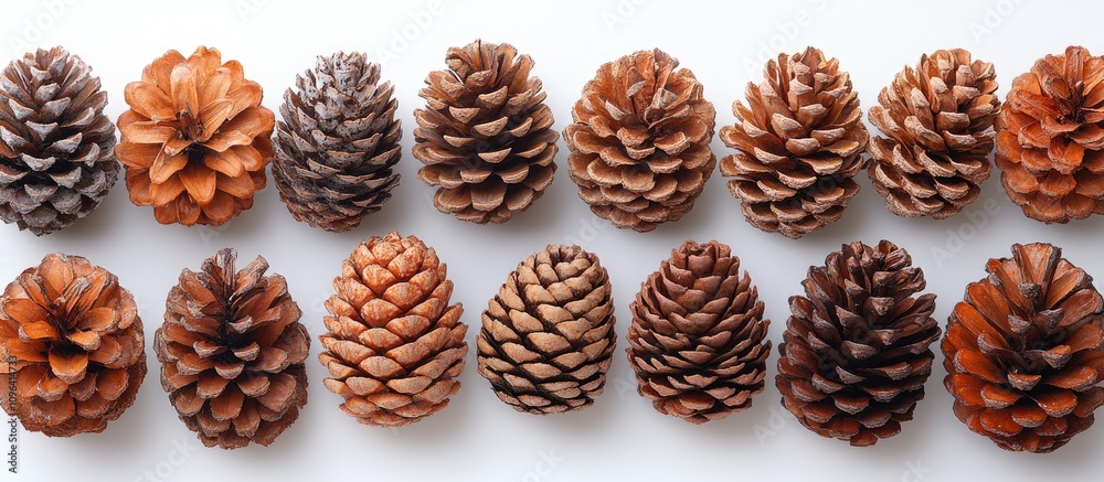 Aufkleber Pine cones of various textures and sizes displayed on a white background highlighting their natural beauty and unique shapes
