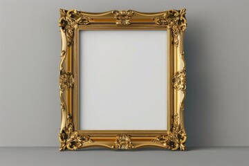 Antique golden frame on grey wall background. Neural network ai generated art