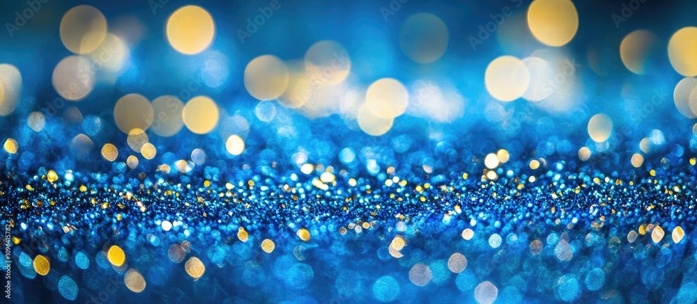 Poster Blue bokeh sparkle background with shimmering lights creating a dreamy and festive atmosphere for design projects or celebrations
