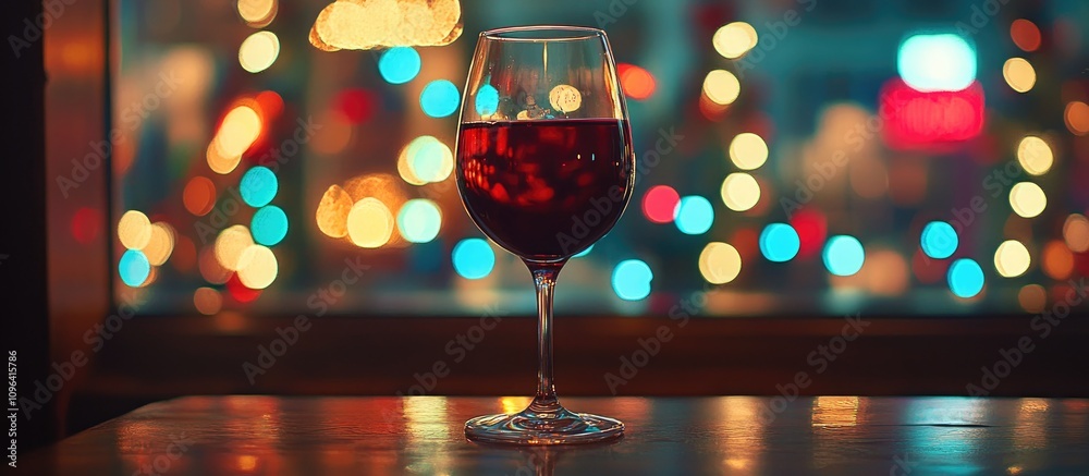 Poster elegant glass of red wine with blurred festive christmas lights in the background creating a cozy an