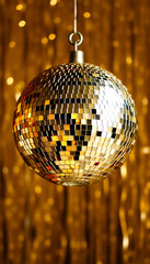 Obraz premium A shimmering disco ball, a festive sphere of mirrored glass, adds a touch of club-like glamour to the Christmas tree