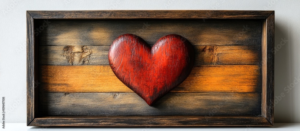 Poster red wooden heart in rustic frame on white background symbolizing love and affection for valentine's 