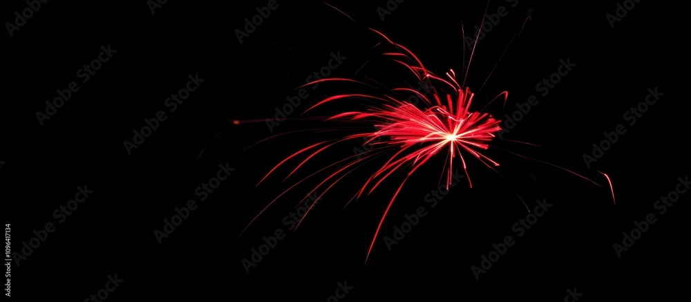 Poster Vivid red fireworks bursting in the night sky creating a stunning visual display and festive atmosphere