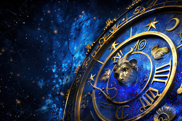 Obraz premium Astrological composition with zodiac circle in signs and symbols