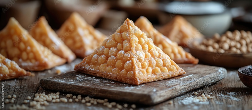 Aufkleber traditional triangular pastry preparation with crispy dough filled with poppy halva or chocolate on 