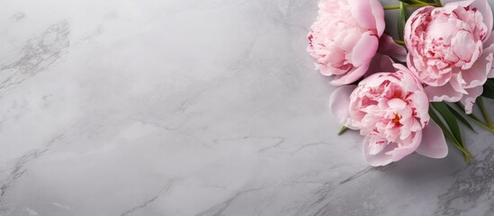 Peonies bouquet arranged on a bright gray concrete surface ideal for wedding gift feminine card designs or mockup projects