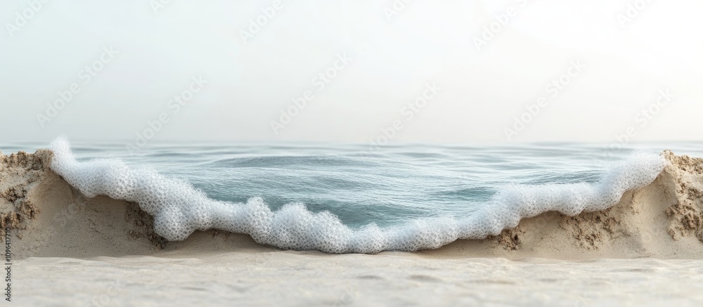 Aufkleber Serene ocean waves gently lapping at a sandy beach with ample space for text and messaging in a tranquil coastal setting.